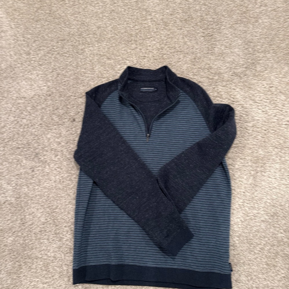 Men's Navy Fish Hippie Striped Quarter Zip Sweater